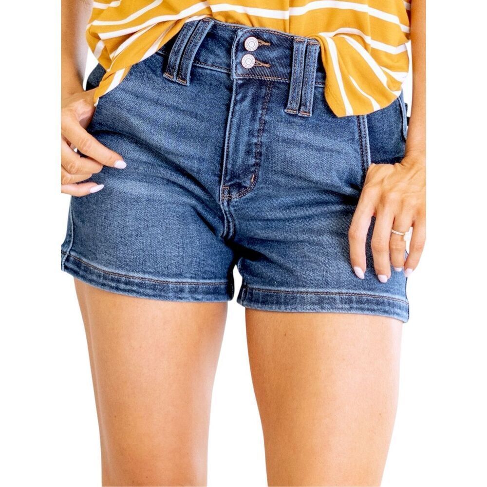 Judy Blue Double Button High Rise Denim Shorts Dark Wash Stretch Size XL NWT